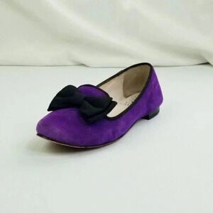Vince Camuto 4.5 M Women's Brysone Purple Suede Black Bow Accent slip On Flats